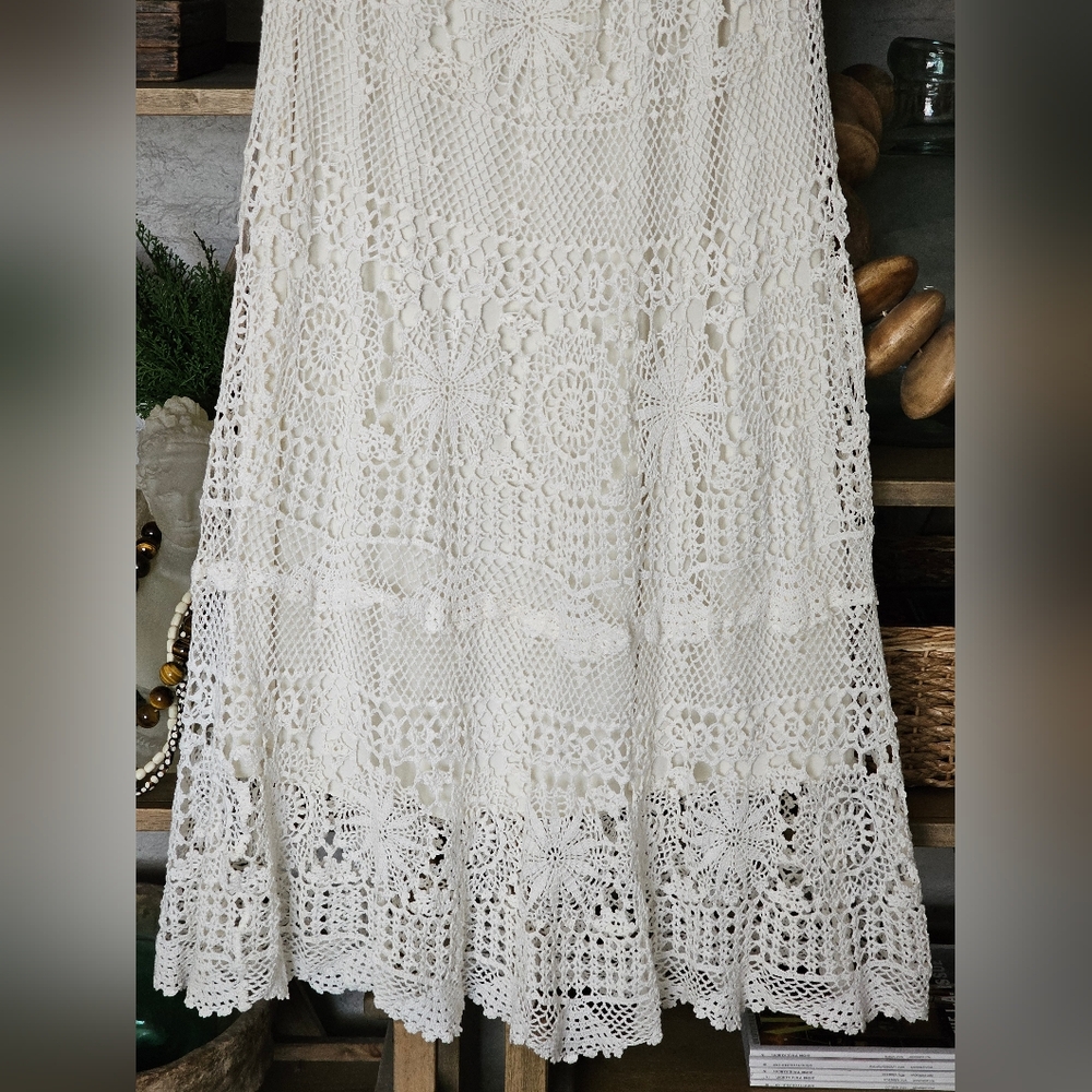 Pat Dahnke Made In Texas Cotton Crochet Maxi Skirt in Cream M/L - Picture 5 of 8